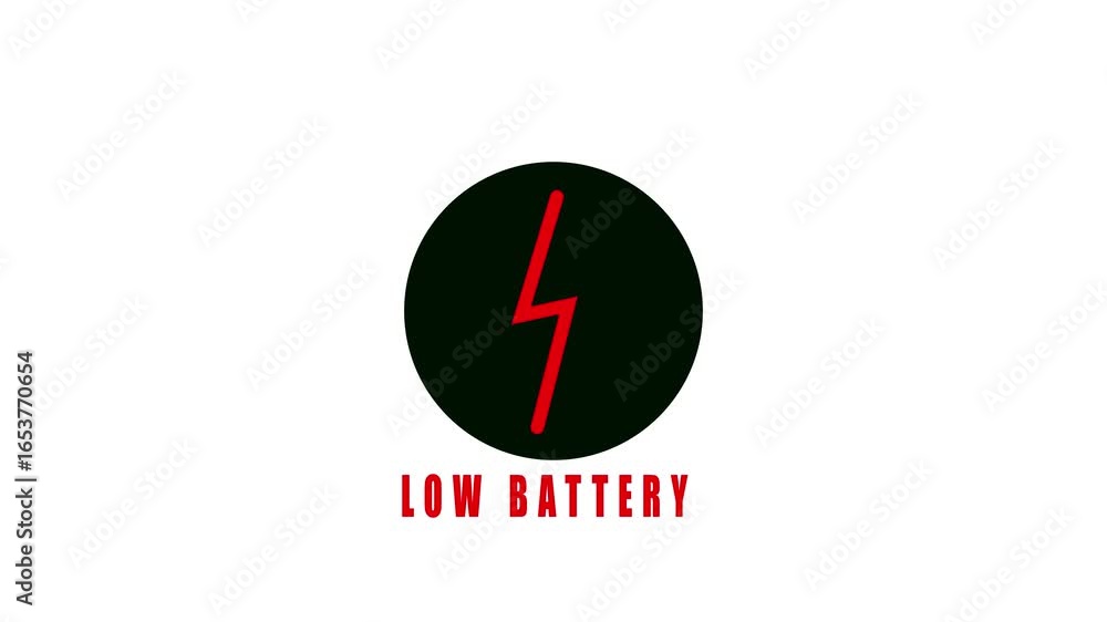 Poster technology interface low battery alert animation red lightning bolt black circle warning signal powe