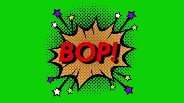 Animated Comic Explosion with BOP! Text | Cartoon Pop  Art Boom Effect on Green Screen and Black Background