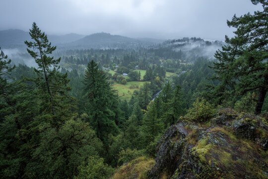 Springfield Mo. A Scenic View of Thurston Hills Natural Area from Top of Cliff on a Foggy Day