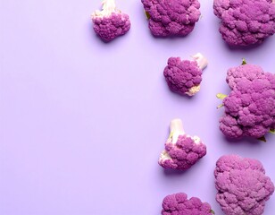 Purple cauliflower heads arranged on a lavender background
