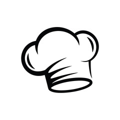 Chef Hat with Black Outline on White Background Isolated