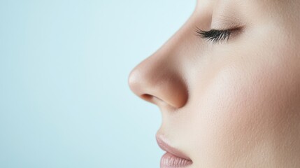 Young woman with serene expression in studio setting
