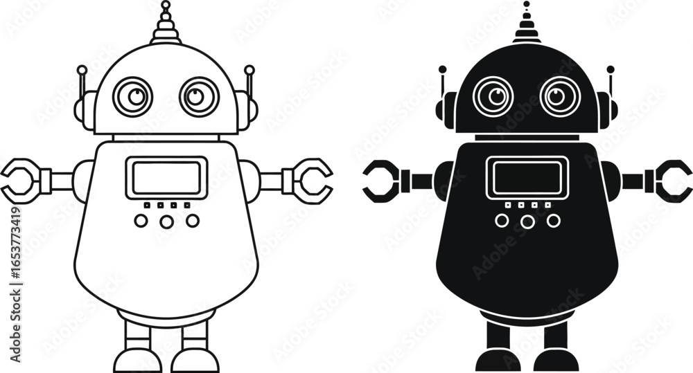 Poster robot vector illustration ai technology artificial intelligence editable