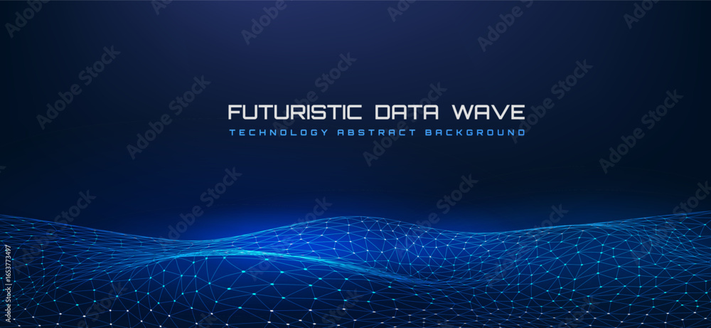 Poster futuristic data wave – abstract digital technology network background. blue glowing wave of connecte