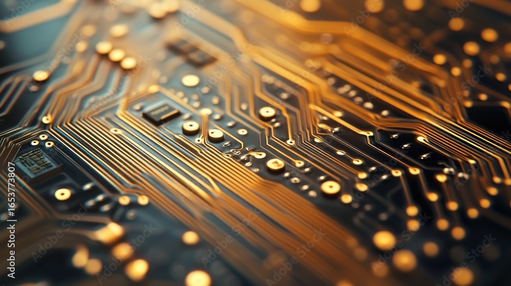Poster close-up view of intricate circuit board in a technological setting