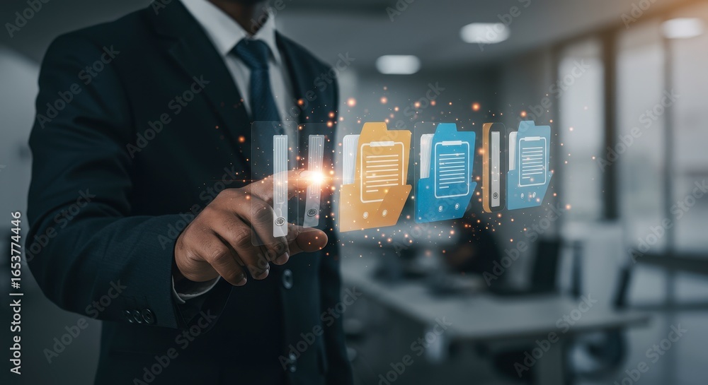 Poster x-default businessman using digital document management system