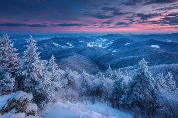Virginia Winter. Beautiful Appalachian Mountains Overview from Snow-covered Peak in the Allegheny Mountains