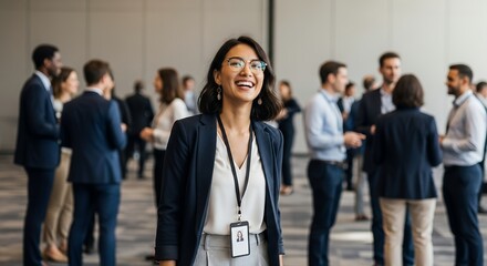 Happy Businesswoman Networking at Conference, Successful Career, Professional Development