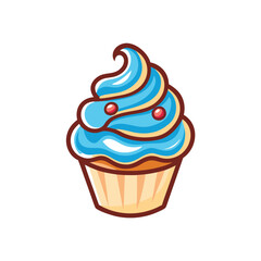 Delicious Cupcake with Blue Frosting and Red Sprinkles on White Background