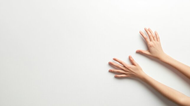 Young woman gesturing with hands in serene indoor studio