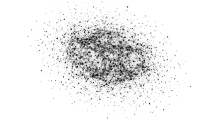 Intricate abstract digital network of black nodes and translucent lines, top-down aerial view against a transparent studio background with copy space, concept of modern digital infrastructure