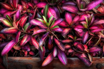 Vibrant, deep-hued foliage in shades of magenta, crimson, and purple