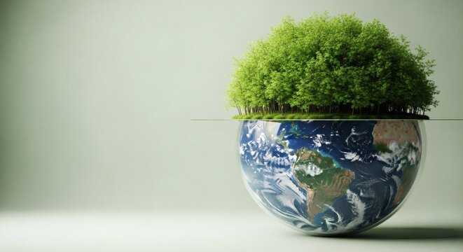 World tourism day, half earth with green plant growing on it, symbolizing environmental conservation and sustainable development for a better future