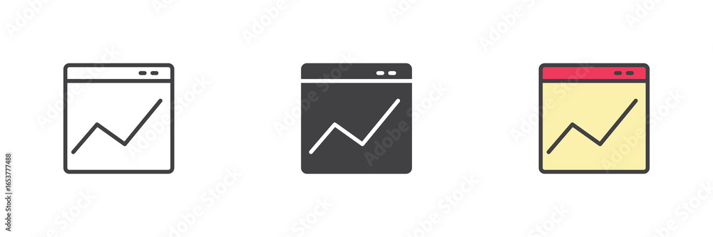 Aufkleber analytics chart icon set in line, solid and filled outline style
