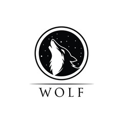 Howling Wolf Logo in Circle Design on White Background Simple Starry