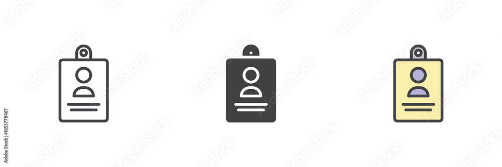 Poster id pass icon set in line, solid and filled outline style