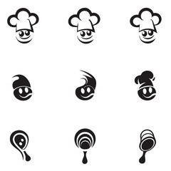 Black Kitchen Utensils Icons on White Background Chef Hat, Spoon, Cooking Tools
