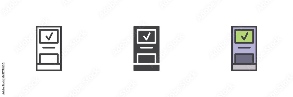 Poster server database icon set in line, solid and filled outline style