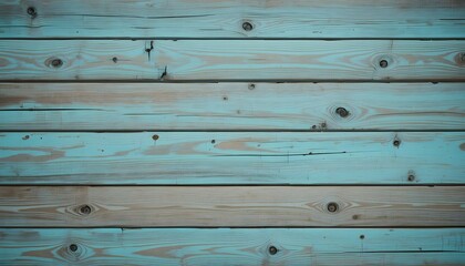 Fototapeta premium Weathered teal and tan wood planks with visible grain and knots