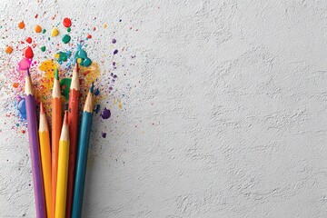 Colorful pencils with vibrant drips