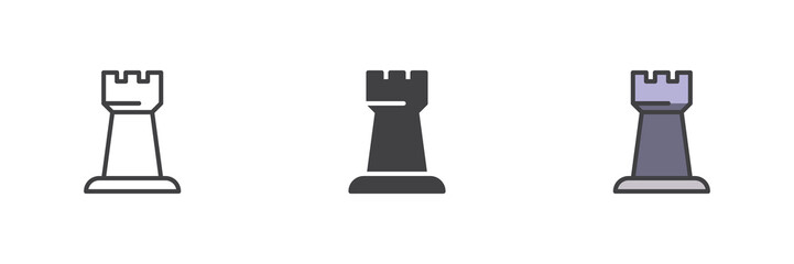 Chess rook icon set in line, solid and filled outline style © alekseyvanin