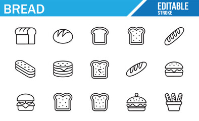 Set of Bread and Sandwich Icons for Culinary Designs