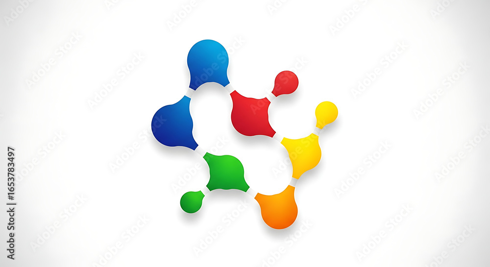 Aufkleber colorful molecule structure graphic design on a white background with connecting shapes and gradient