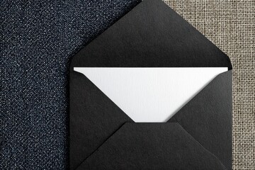 Black envelope with white card
