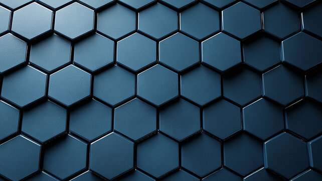A simple background of a textured, dark blue hexagon wall. A beautiful, high-tech honeycomb pattern.