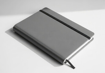 Minimalist gray notebook with elastic band and bookmark