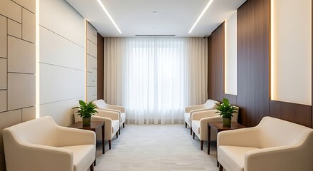 Fototapeta premium Elegant waiting room with comfortable armchairs and soft natural light creating a serene atmosphere
