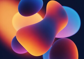 Abstract flowing organic shapes with vibrant neon gradient colors and soft glowing light effects