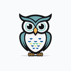 Fototapeta premium Cartoon illustration of a cute owl with big eyes and blue feathers.