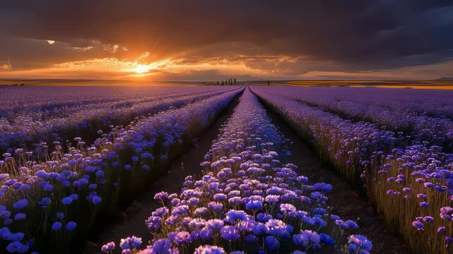 Stunning Sunset Over Endless Lavender Fields, a Tranquil and Inspiring Visual Journey