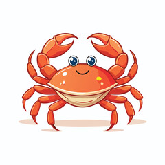 Cartoon illustration of a smiling orange crab with big claws and happy eyes.