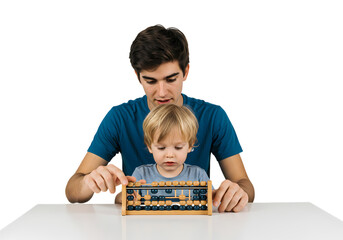 Father and Son Learning: Early Childhood Education and Development Concept isolated on transparent background