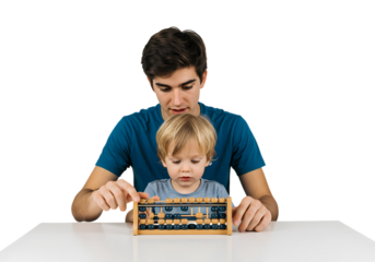 Father and Son Learning: Early Childhood Education and Development Concept isolated on transparent background