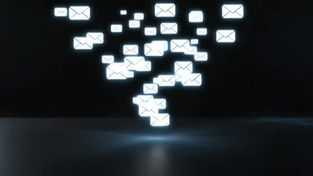 Holographic email logo flying in with hand