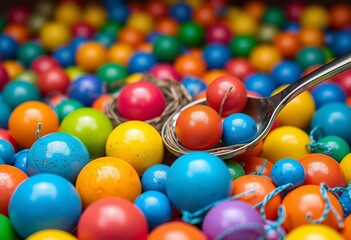 Obraz premium Colorful balls & nests; spoon for matching game, kids, learning