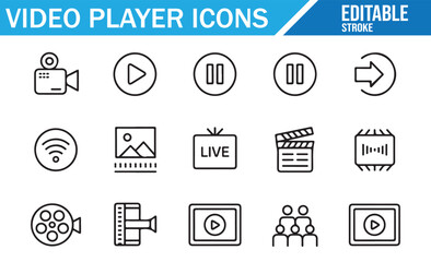 Collection of Video and Film Player Symbols for Digital Media
