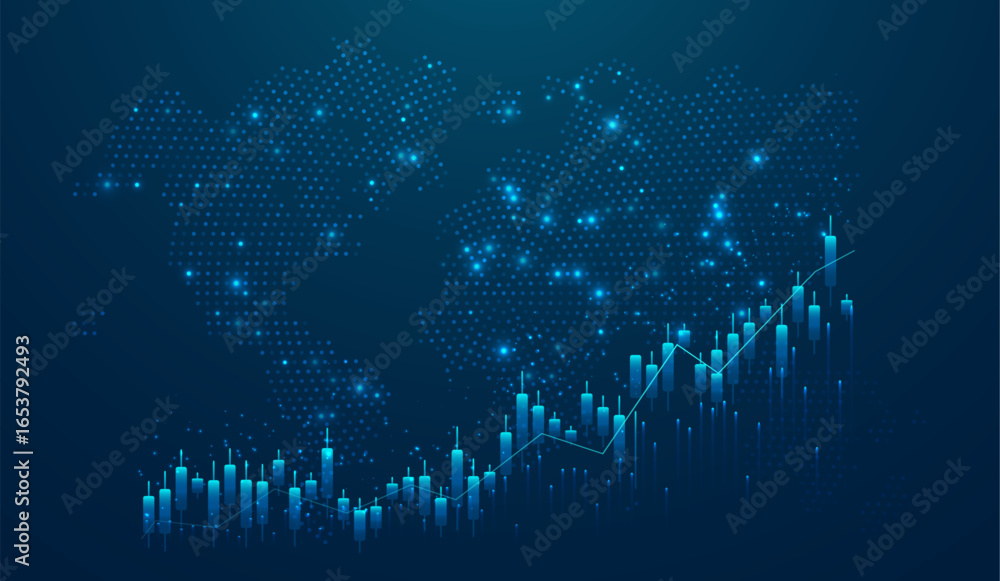 Poster abstract infographic visualization. financial chart with uptrend line graphs and candlesticks. futur