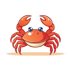 A charming cartoon illustration of a bright orange crab with big, friendly eyes and claws.