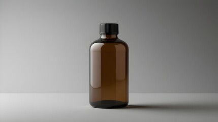 Sleek amber glass bottle with black cap, perfect for cosmetic, pharmaceutical, or beverage branding mockups
