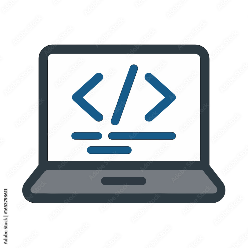 Fototapete modern laptop with coding symbols representing technology and web development
