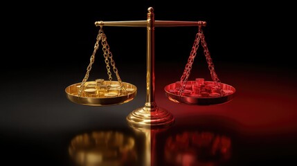 A golden scale balances coins, representing financial equilibrium and investment