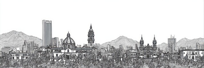 Fototapeta premium Colombia Outline. Skyline of Bogota City with Historic Buildings in South American Landscape