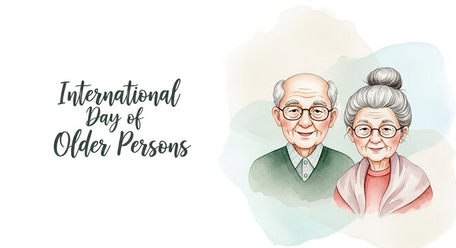 International day of older persons illustration with elderly couple portrait