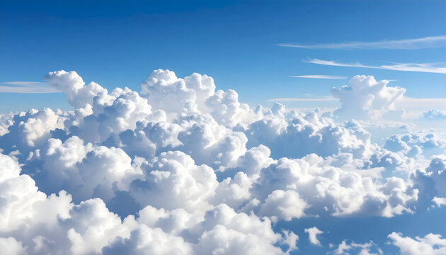 Aerial View of a Brilliant Blue Sky with Dense White Cumulus Clouds during Daytime