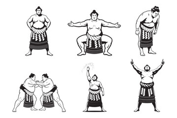 Vector art of collection of sumo wrestler poses and actions