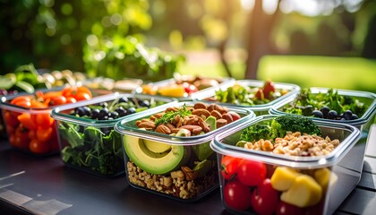 Colorful Healthy Meals in Clear Containers Outdoors